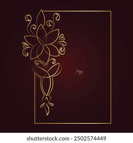 Gold shiny glowing vintage frame with flower isolated floral background. Golden luxury realistic rectangle border. Vector illustration
