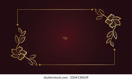 Gold shiny glowing vintage frame with flower isolated floral background Golden luxury frame