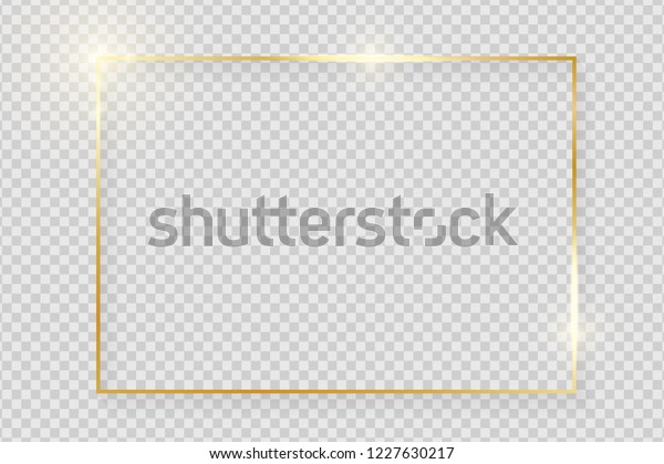 Gold shiny glowing vintage frame with\
shadows isolated on transparent background. Golden luxury realistic\
rectangle border. Vector\
illustration