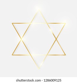 Gold shiny glowing vintage star frame with shadows isolated on white background. Golden luxury realistic border. Wedding, mothers or Valentines day concept. Xmas and New Year abstract. Vector