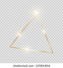Gold shiny glowing vintage triangle frame with shadows isolated on transparent background. Golden luxury realistic border. Wedding, mothers or Valentines day concept. Xmas and New Year. Vector