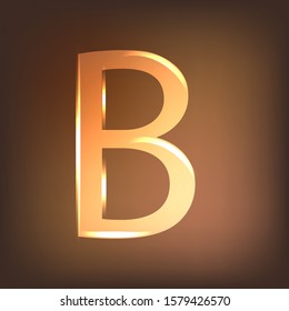Gold, shiny letter B . Alphabet .Vector illustration