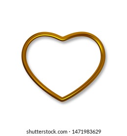 Gold shiny luxury realistic heart shaped frame isolated on white background. Vector golden border frame for decoration. Vector clipart object.
