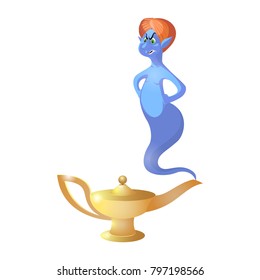 Gold shiny magic lamp with blue fantastic gin