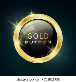 Gold shiny modern element. Gold Web button. Vector sticker. Part of set.