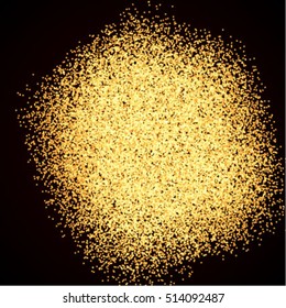 Gold shiny particles shape. Sparkling background. Stardust explosion on black background. Vector festive illustration.