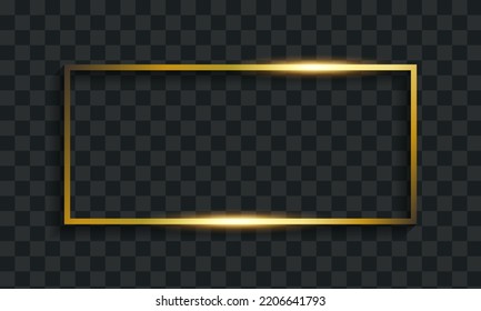 Goldene glänzende Rechteck-Grenze auf schwarz-transparentem Hintergrund. Vektorgrafik.