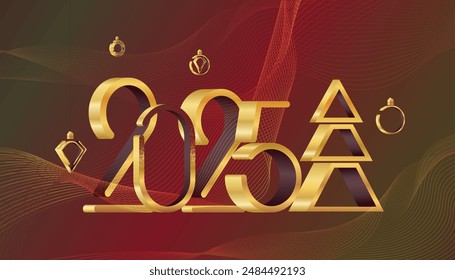 Gold shiny sparkle Merry Christmas, happy New Year 2025 banner, web, invite posters template Layout, greeting card	