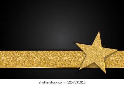 Gold shiny star on black background Vector Illustration EPS10