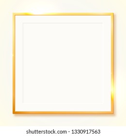 Gold shiny vintage border isolated on transparent background. Golden luxury realistic rectangle frame. Vector illustration