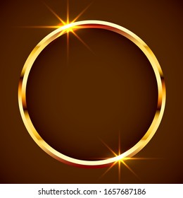 Gold shiny vintage circle border. Golden luxury realistic frame. Vector illustration