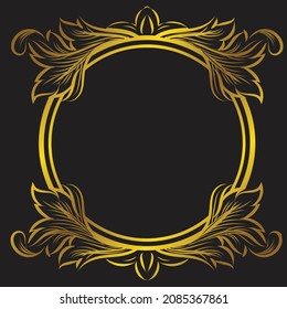 gold shiny vintage frame isolated on a transparent background. Golden leaf glowing circle frame. Abstract background. Vector illustration. Luxury realistic element of wedding decoration. 