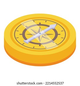 Gold Ship Compass Icon Isometric Vector. Seaside Beach. Coast Town