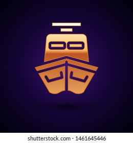 Gold Ship icon isolated on dark blue background.  Vector Illustration