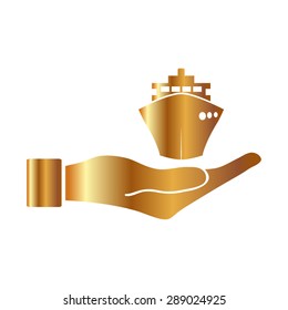 Gold ship icons in hand - vector icon