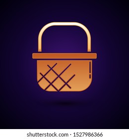 Gold Shopping basket icon isolated on dark blue background. Online buying concept. Delivery service sign. Shopping cart symbol.  Vector Illustration
