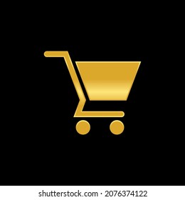 Gold shopping cart vector, flat illustration of shopping cart isolated with black background, suitable used for e-commerce, business, buy, store, sale, and etc