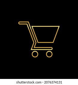 Vector de carro de la compra de oro, ilustración plana del carro de la compra aislado con fondo negro, adecuado para comercio electrónico, negocios, compra, tienda, venta y etc.
