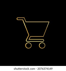 Gold shopping cart vector, flat illustration of shopping cart isolated with black background, suitable used for e-commerce, business, buy, store, sale, and etc