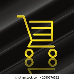 Gold shopping cart vector, gold shopping cart isolated with black glass shiny, suitable used for business, background, shopping, sale, buy, e-commerce, and etc