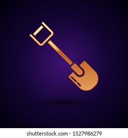Gold Shovel icon isolated on dark blue background. Gardening tool. Tool for horticulture, agriculture, farming.  Vector Illustration