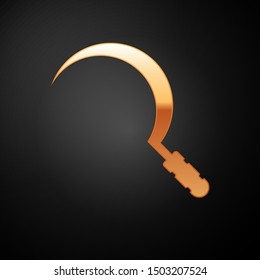 Gold Sickle icon isolated on black background. Reaping hook sign.  Vector Illustration