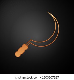 Gold Sickle icon isolated on black background. Reaping hook sign.  Vector Illustration