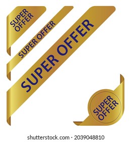 Gold Side Ribbon And Curled Up Edge Super Offer Banner, Vector Illustration
