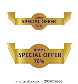 Gold side ribbon and curled up edge special offer banner, vector illustration