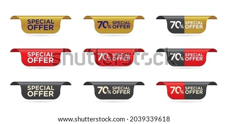 Gold side ribbon and curled up edge special offer banner, vector illustration