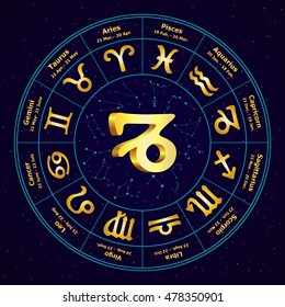 Gold sign of Zodiac  Capricorn in circle. Vector illustration