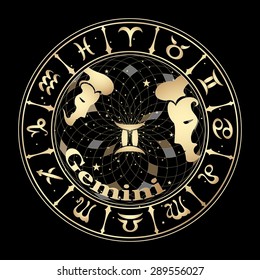 Gold sign of the zodiac on black background, vector illustration