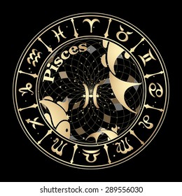 Gold sign of the zodiac on black background, vector illustration