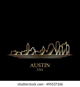 Gold silhouette of Austin on black background, vector illustration