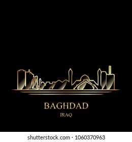 Gold silhouette of Baghdad on black background vector illustration