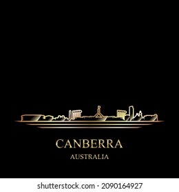 Gold silhouette of Canberra on black background vector illustration