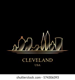 Gold silhouette of Cleveland on black background, vector illustration