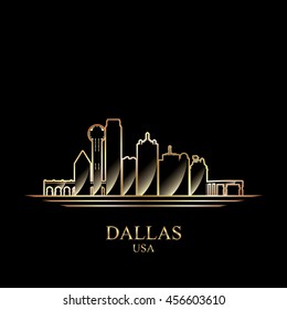 Gold silhouette of Dallas on black background, vector illustration