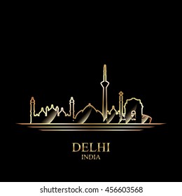 Gold silhouette of Delhi on black background, vector illustration