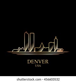 Gold silhouette of Denver on black background, vector illustration