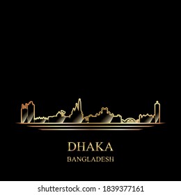Gold silhouette of Dhaka on black background vector illustration