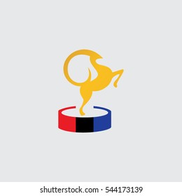 gold silhouette goat icon for logo calendar or zodiac signs with a long horned goat prancing and rearing up on its hind legs