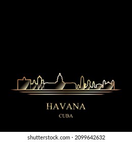 Gold silhouette of Havana on black background vector illustration