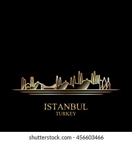Gold silhouette of Istanbul on black background, vector illustration