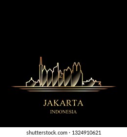 Gold silhouette of Jakarta on black background vector illustration