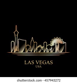 Goldsilhouette von Las Vegas auf schwarzem Hintergrund, Vektorgrafik