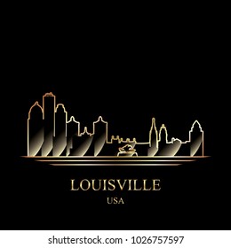 Gold silhouette of Louisville on black background vector illustration