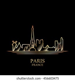 Gold silhouette of Paris on black background, vector illustration