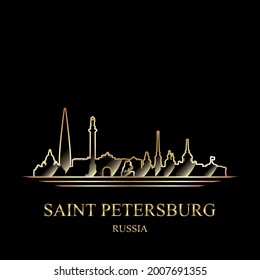 Gold silhouette of Saint Petersburg on black background vector illustration