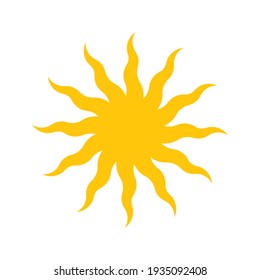 Gold Silhouette Of The Sun. Medieval Symbol Of The Sun With Many Rays. Astrological Symbol. Vector Illustration In Art Deco Style.